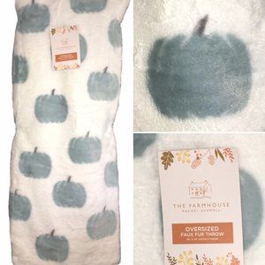 Rachel Ashwell Blue Pumpkin Faux Fur Throw Blanket Thanksgiving Fall Decor Soft